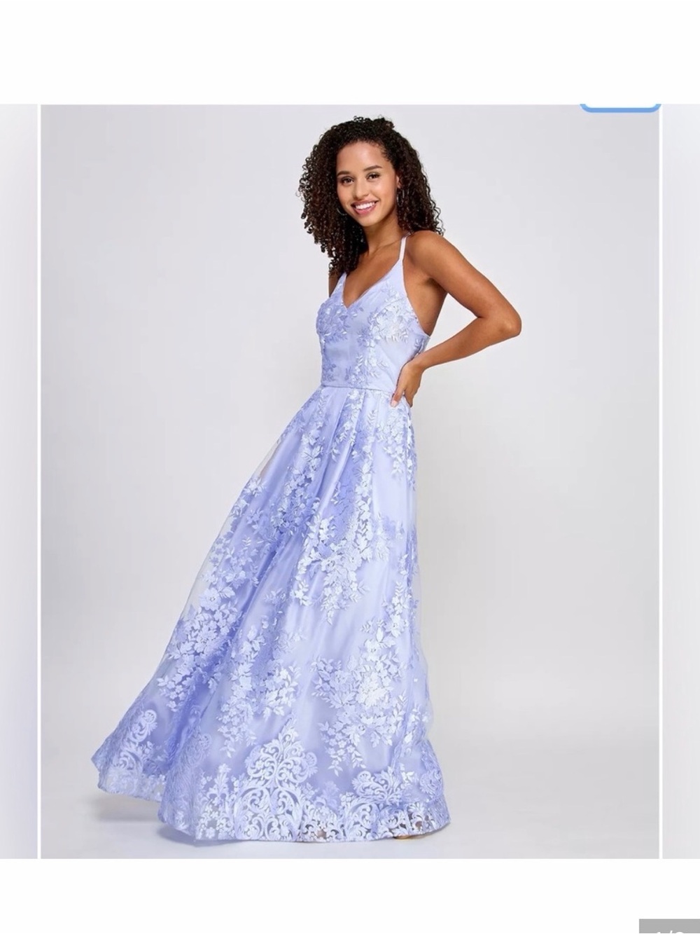 BCX Lilac Floral Lace A-Line Prom Gown